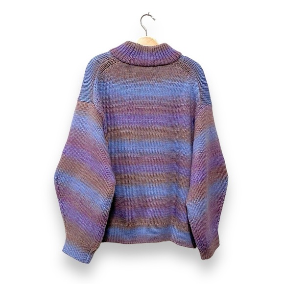 NEW COS Striped Wool Knit Purple Ombré Chunky Mock neck Oversized Sweater Medium - Picture 5 of 12